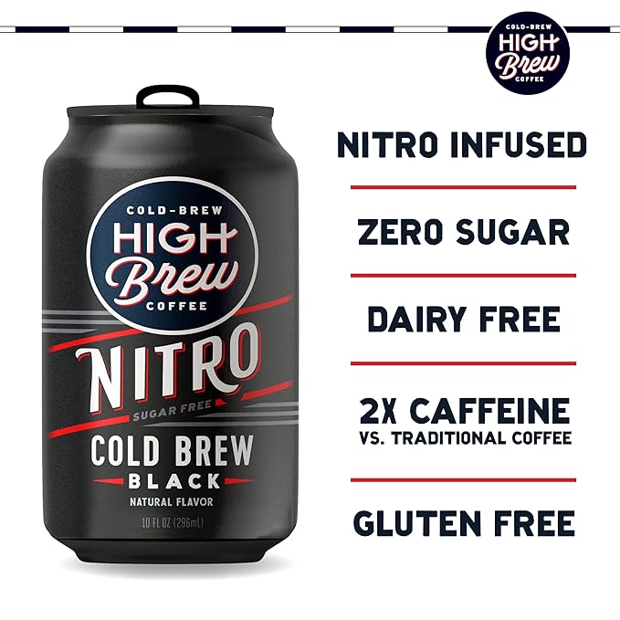 High Brew Coffee, Nitro Black, Cold Brew Coffee, Sugar Free, Dairy Free, 10 Fl Oz, Ready-To-Drink
