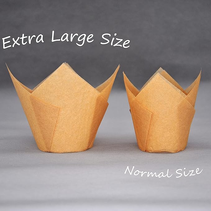Extra Large Jumbo Muffin Greaseproof paper Baking cupcake cups, 2-1/4" x 3-3/4" Natural Tulip