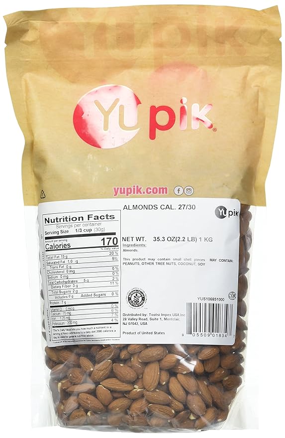 Yupik California Raw Almonds, Small Size, 2.2 lb, Gluten-Free, Kosher, Salt-Free, Source Of