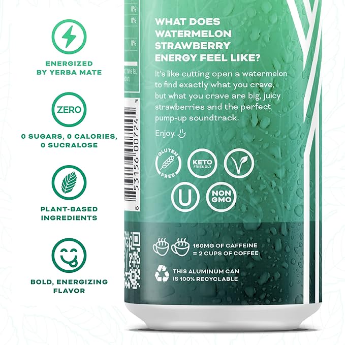 Yerbaé Watermelon Strawberry Functional Energy Drink - 0 Sugar, 0 Calories, 0 Carbs. Yerbae is