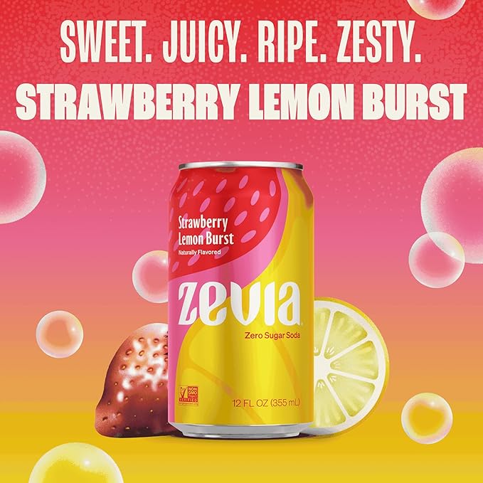 Zevia Zero Sugar Soda, Fruity Variety Pack, 12 oz Cans (24-Pack) ??Naturally Sweetened, Zero