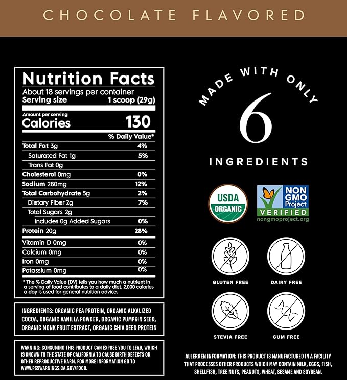 Truvani Vegan Pea Protein Powder | Chocolate | 20g Organic Plant Based Protein | 18 Servings | Keto
