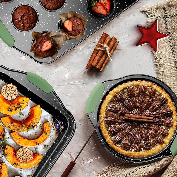 11-Piece Nonstick Bakeware Set, Stackable & Oven-Safe Kitchen Baking Pans with Silicone Handles