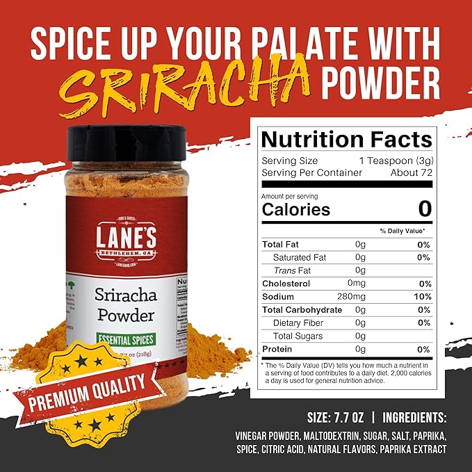 Lane's Sriracha Seasoning Powder, All-Natural Sriracha Powder Seasonings and Spices for Cooking