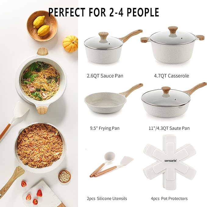 SENSARTE Nonstick Ceramic Cookware Set 13-Piece, Healthy Pots and Pans Set, Non-toxic Kitchen