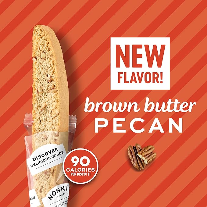 Nonni's Brown Butter Pecan Biscotti, Nutty Pecan Cookie with Rich Browned Butter Flavor, 8