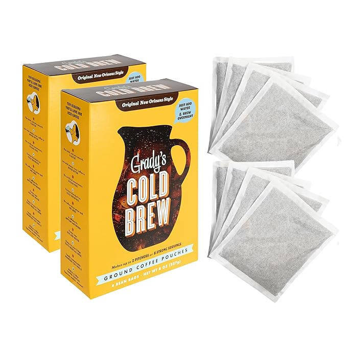 GRADY’S COLD BREW, New Orleans Style, 100% Arabica Ground Coffee & Chicory Pouches, TWO Boxes of