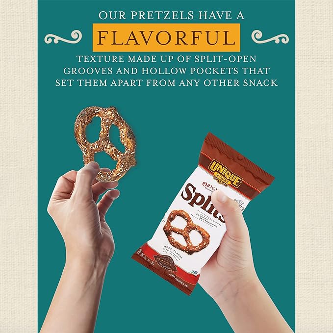 Unique Snacks Original Splits Pretzels, Delicious Homestyle Baked Snack Bag, OU Kosher, and Non-GMO
