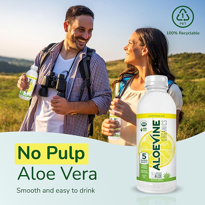 Aloe Vera Juice, No-Pulp Organic Aloe Vera Drink, Healthy Juice with Aloe Powder and Lemon Juice, 5