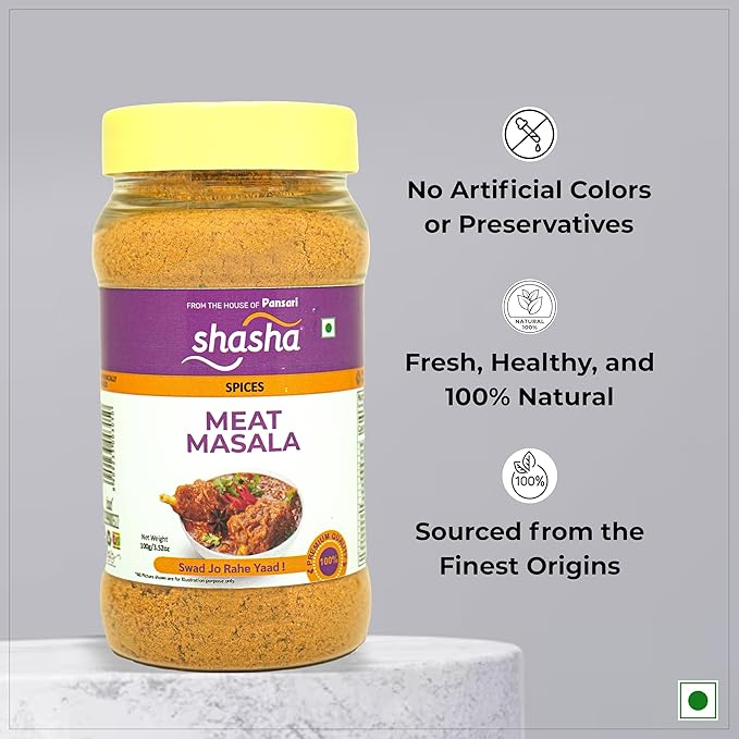 SHASHA Meat Masala Seasoning Mix (100G) - Authentic Spices Jar For Flavorful Meat Curry - Ideal For