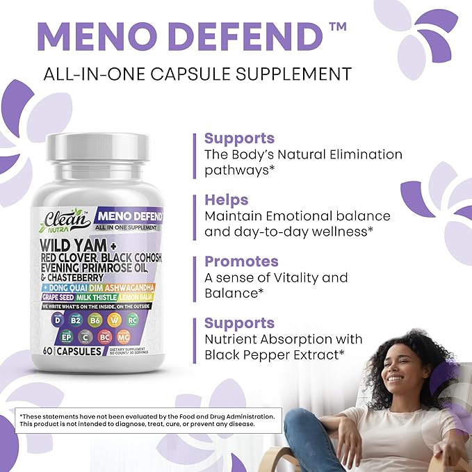 Clean Nutra Wild Yam Root Capsules with Red Clover Black Cohosh Evening Primrose Oil Chasteberry