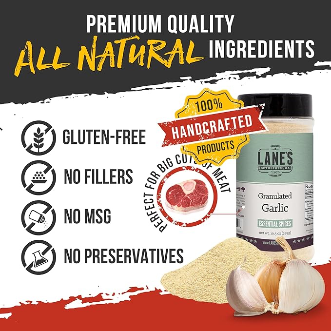 Lane's Granulated Garlic, All-Natural Granulated Garlic Powder, Perfect for Sauces and Dry Rubs