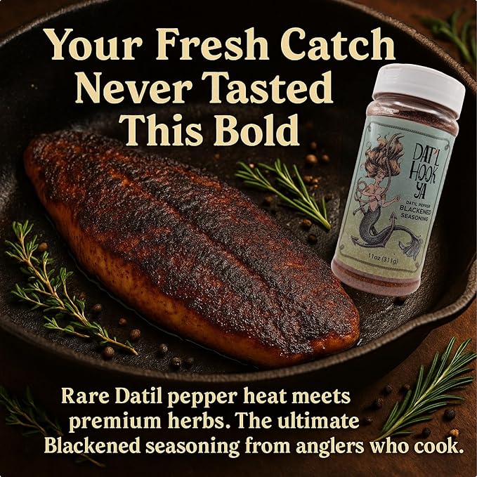 11oz- Hook?™Ya Blackened Seasoning ??Datil Pepper Blend ??Non-GMO, Gluten-Free, Vegan, Mild Heat
