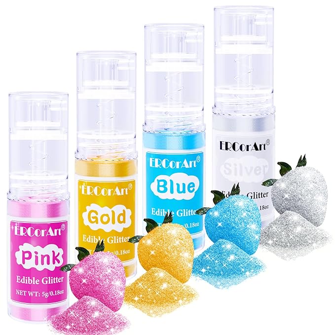 Edible Glitter Spray - 4 Color Edible Glitter for Drinks, Food Grade Edible Luster Dust, Cake