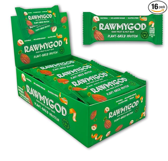 RAWMYGOD Fruit and Nut Bars, Good Source of Protein (4.8g, 12% protein content), Gluten Free
