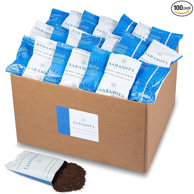 Sarasota Coffee Ground Packets | Colombian Medium Roast | Bulk Packs | Gourmet Columbian Low Acid