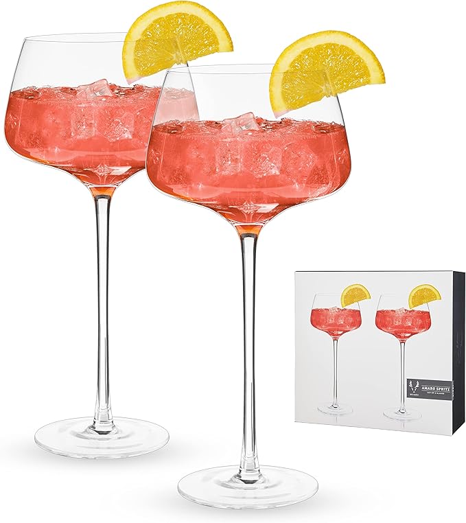 Viski Angled Stemmed Cocktail Glasses for Aperol Spritz, Campari Spritz, Tonic, Classic Cocktails
