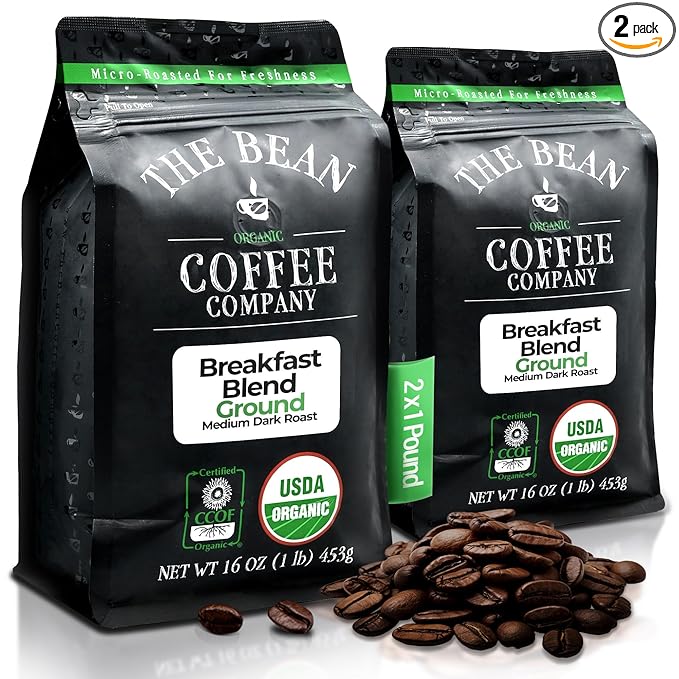 The Bean Organic Coffee Company Breakfast Blend, Medium Dark Roast, Whole Bean Coffee, 16-Ounce