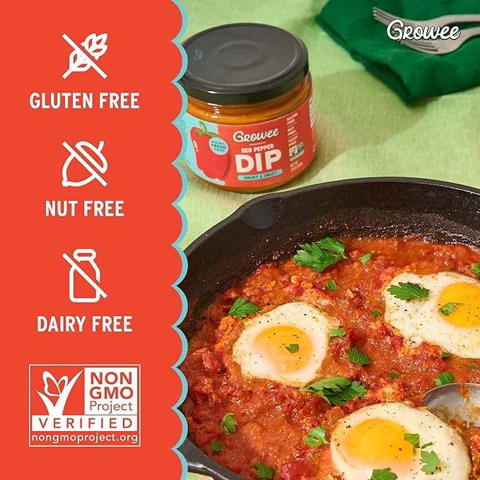 Growee Vegan Red Pepper Dip & Spread (2 Pack) ??Dairy-Free Queso & Dressing Alternative ??Nut-Free
