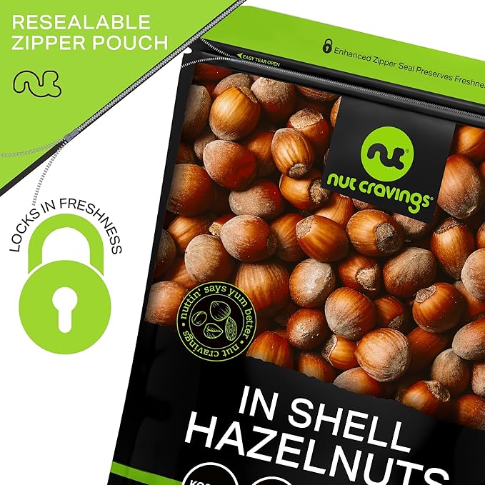 NUT CRAVINGS, Raw Hazelnuts Filberts In Shell, Whole, (16oz - 1 LB) Bulk Nuts Packed Fresh in