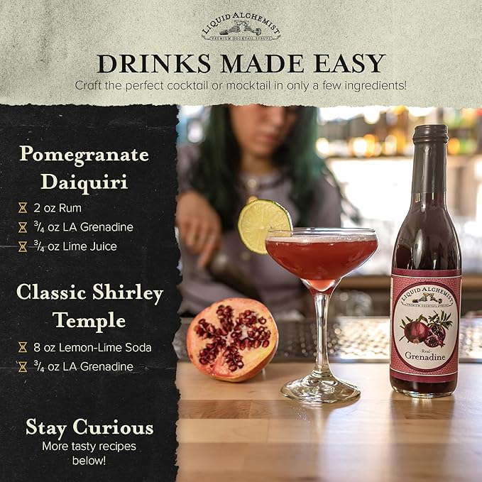 Liquid Alchemist Grenadine Syrup for Cocktails - Real Ingredients Make our Pomegranate Syrup the