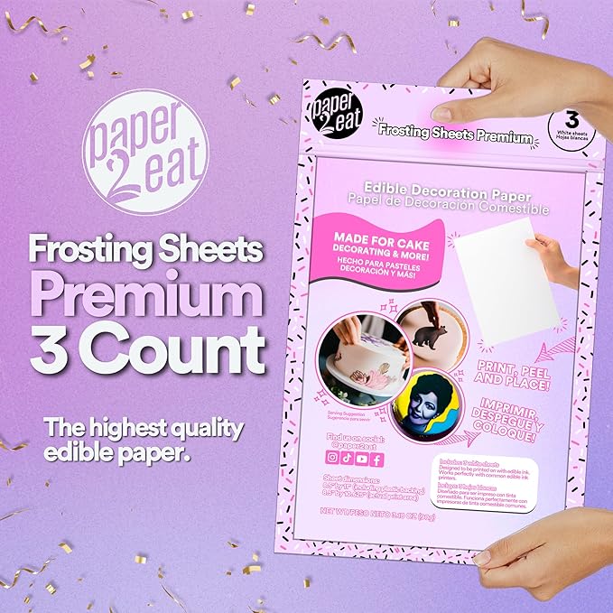paper2eat Frosting Sheets Premium 8.5“ x 11“ - 3 Count - White Edible Icing Sheets