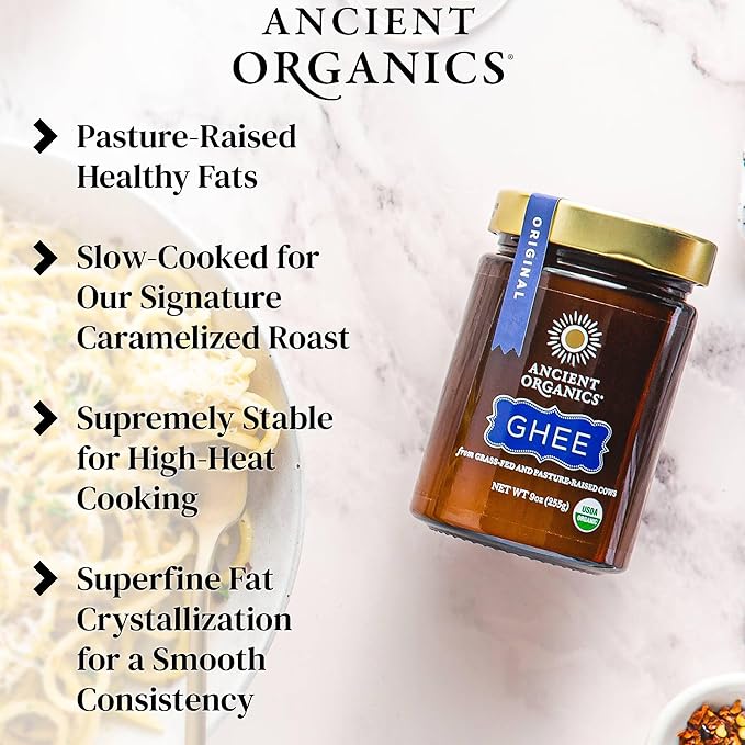 Ancient Organics Ghee - Organic Grass Fed Ghee Butter, Gluten Free, Clarified Butter, Vitamins &