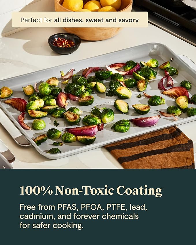 Caraway Non-Stick Ceramic Large Baking Sheet Duo - Naturally Slick Ceramic Coating - Non-Toxic