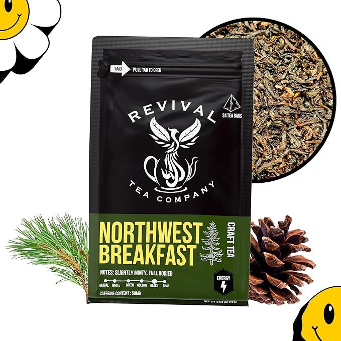 Revival Tea Company Northwest Breakfast Tea - Black Tea Blend with Western Cedar Tips, Assam