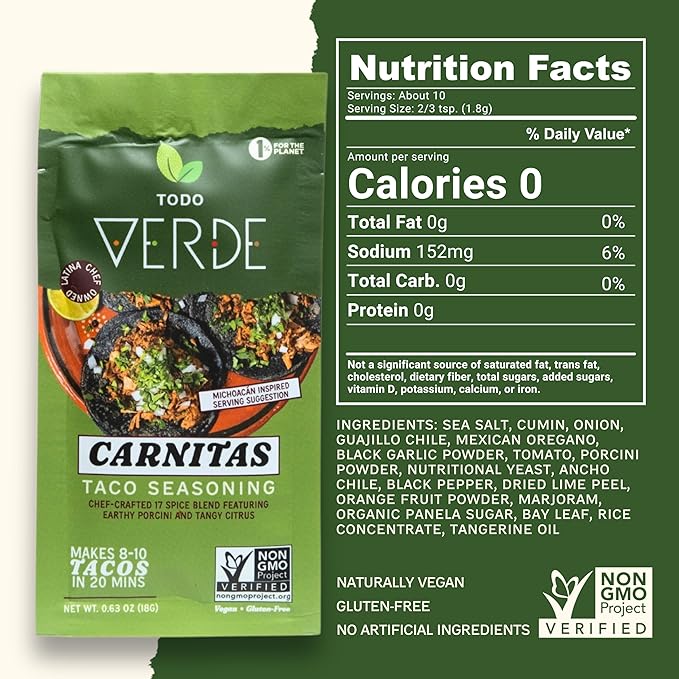 Carnitas Healthy Taco Seasoning Packets - Todo Verde Mexican Seasoning Mix | Chef Curated Taco