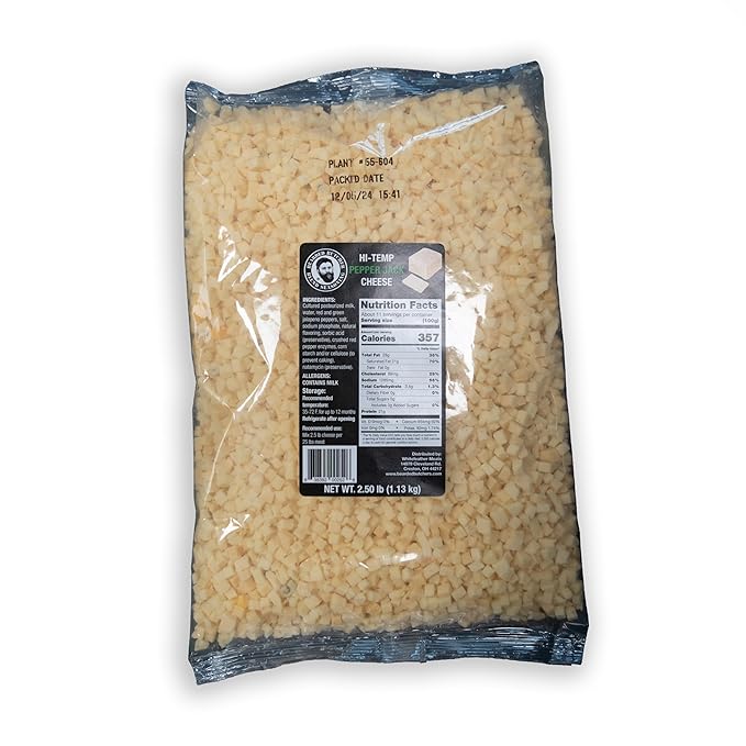 Bearded Butchers High-Temp Pepper Jack Cheese 2.5 lbs ??Shelf-Stable 1/4" Cubes for Up to 25 lbs of