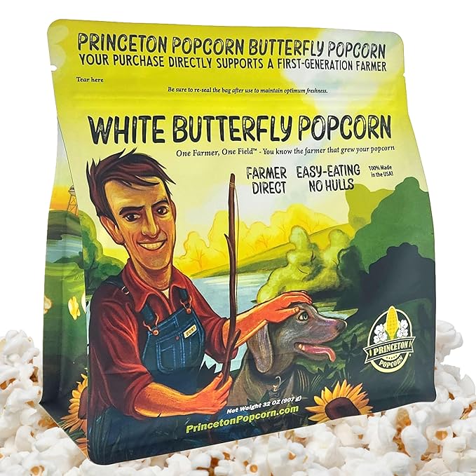 Princeton Popcorn Baby White Popcorn Kernels, Tender & Small, Non GMO, Hulless, Farmer Direct