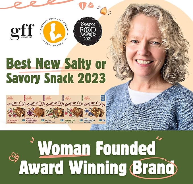 Maine Crisp Savory Fig & Thyme Crisps, 4 Pack, Vegan Gluten Free Crackers - Snack Crackers, Grain