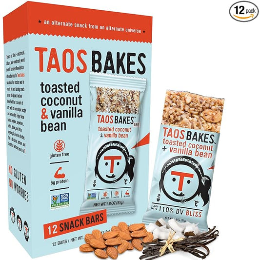 Taos Bakes - Toasted Coconut + Vanilla Bean - Snack Bars - 6g Fiber & Gluten-Free Granola Bars