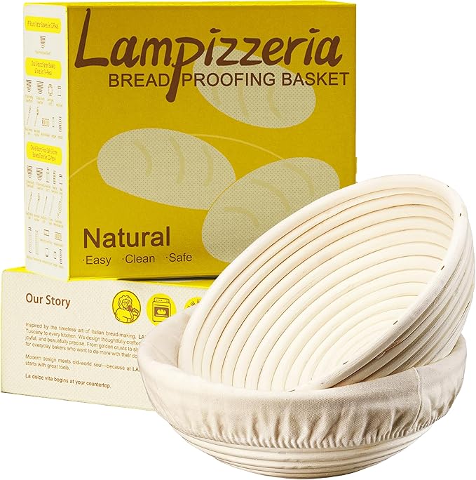 9-inch Round Rattan Banneton Bread Proofing Basket Set of 2 D'ita Handmade Sourdough Proofing Bowls