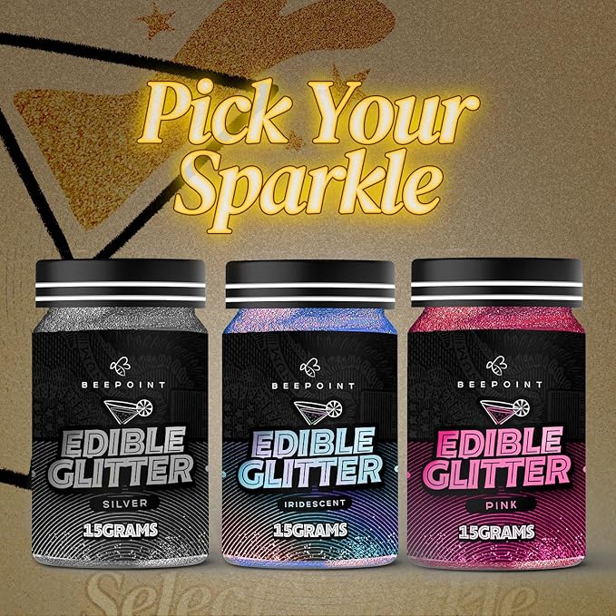BeePoint Iridescent Edible Glitter for Drinks 15g - Food Grade, Vibrant Color Shimmer Powdered Dust