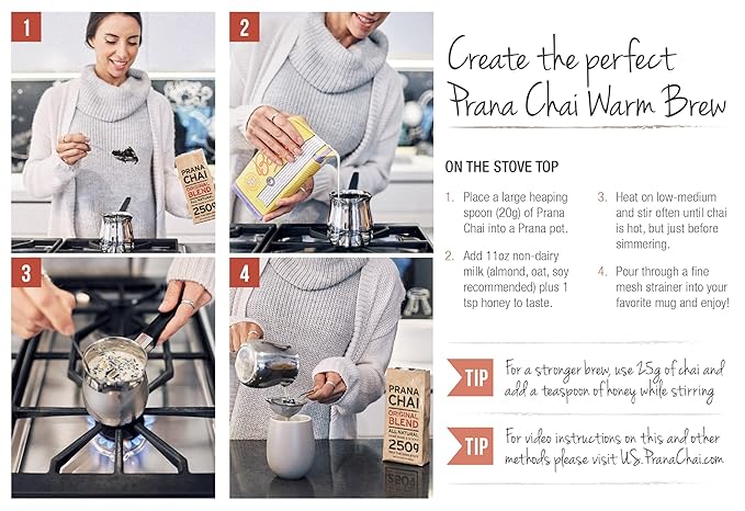 Prana Chai 1 bag chai lovers starter pack including chai teapot, fine mesh strainer and 1 bag of