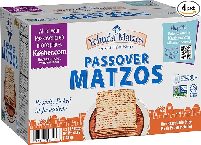 Yehuda Freshly Baked Passover 2025 Matzo, 4x1 LB (Total 4 Boxes) | Resealable Stay Fresh Pouch |