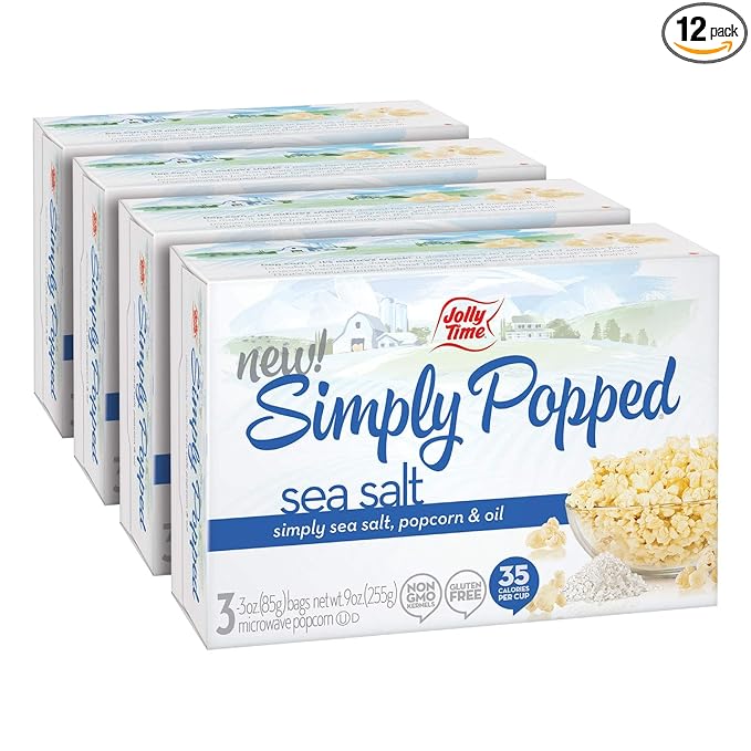 Jolly Time Simply Popped, Vegan, Dairy Free Microwave Popcorn, 3oz Sharing Bag, 3 Bags Per Carton
