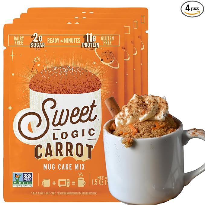Sweet Logic Keto Dessert Mug Cake Mixes - Carrot Cake - Low Sugar - Gluten-Free - Low Carb