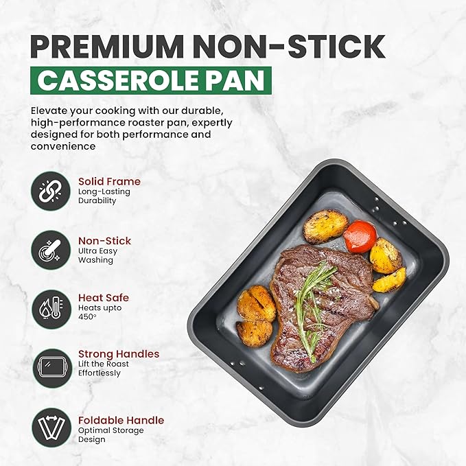 Large Lasagna Pan 15” x 11” - Nonstick Casserole Dish for Easy Cleanup - Convenient Deep Lasagna
