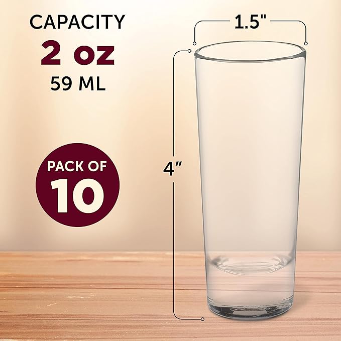 DISCOUNT PROMOS Cordial Shooter Shot Glasses 2 oz. Set of 10, Bulk Pack - Great for Birthdays