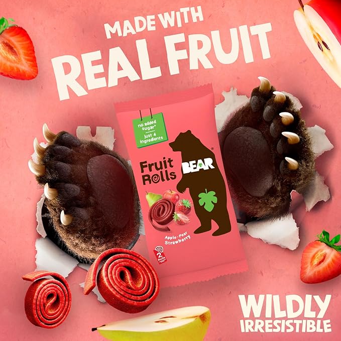 BEAR Real Fruit Snack Rolls - Gluten Free, Vegan, and Non-GMO - Strawberry ??36 Rolls, Healthy