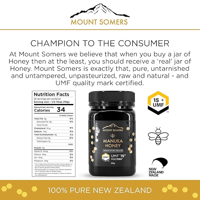 Mount Somers Premium Manuka Honey MGO 514+ / UMF 15+ 100% Pure New Zealand Manuka Honey - Genuine