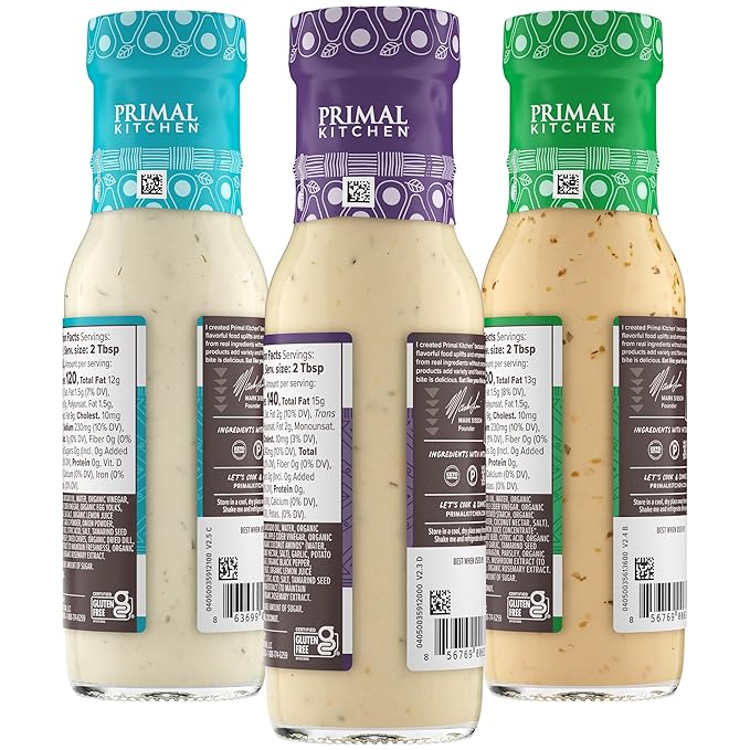 Primal Kitchen Ranch Dressing, Caesar Dressing, and Green Goddess Dressing & Marinade, Made with