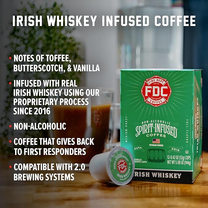 Fire Department Coffee - Gives Back to Firefighters - Irish Whiskey Infused K Cups - Non-Alcoholic