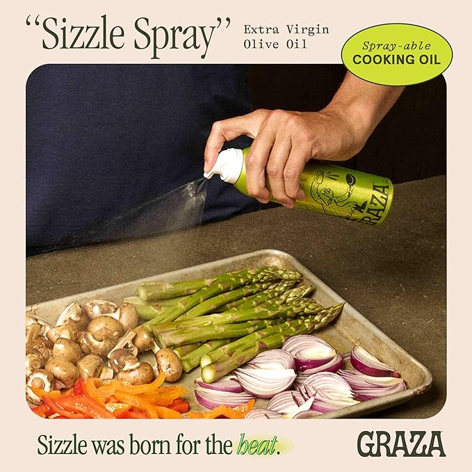 Graza Sizzle Extra Virgin Olive Oil Spray, Cooking Oil - High Polyphenol Peak Harvest EVOO Cooking