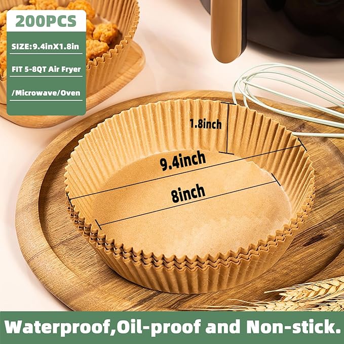 Air Fryer Liners Disposable,200Pcs Parchment Paper for 5-8QT Air Fryer,LYHOLKEER 8inch Round