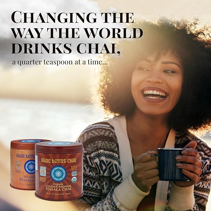 Blue Lotus Chai - Golden Rooibos Flavor Masala Chai - Makes 65 Cups - 2 Ounce Masala Spiced Chai