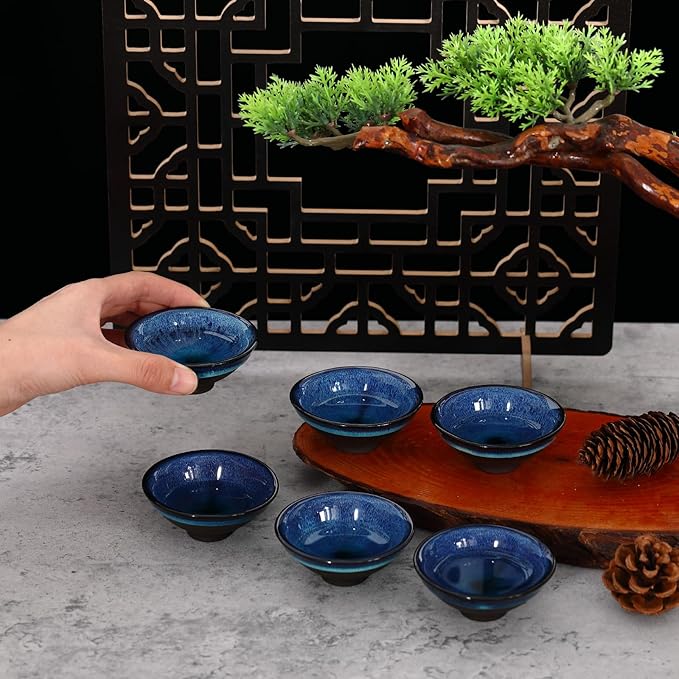 Skyley 6 Pieces Korean Soju Shot Glasses Sets Porcelain Cups Korean Ceramic Cups Tea Accessories
